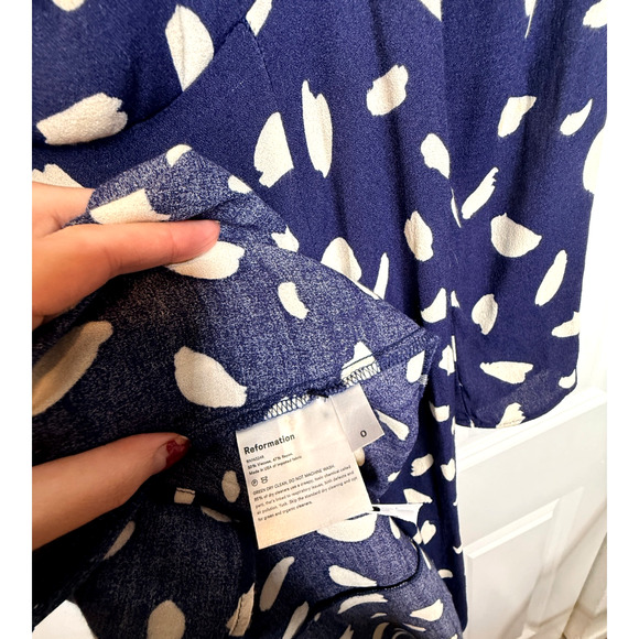 Reformation 0 Iconic Sigmund Dress $248 Long Sleeve Square Neck Midi Navy Blue - Picture 11 of 12